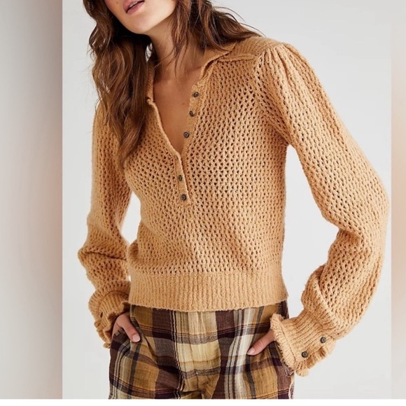 Free People Snowdrift Pullover In Camel Knit Sweater - Picture 3 of 17